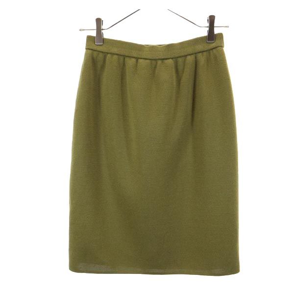 YVES SAINT LAURENT イヴサンローラン ウール100% ミニ丈 スカート 9号 カーキ系 ウエストゴム仕様 レディース