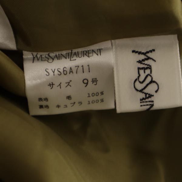 YVES SAINT LAURENT イヴサンローラン ウール100% ミニ丈 スカート 9号 カーキ系 ウエストゴム仕様 レディース