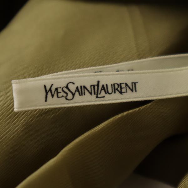 YVES SAINT LAURENT イヴサンローラン ウール100% ミニ丈 スカート 9号 カーキ系 ウエストゴム仕様 レディース