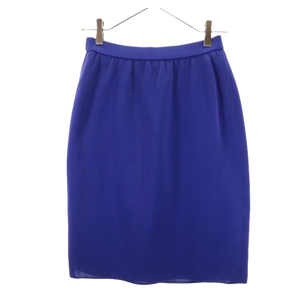 YVES SAINT LAURENT イヴサンローラン 日本製 ウール100% ミディ丈 スカート 11号 ブルー ウエストゴム仕様 レディース