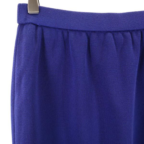 YVES SAINT LAURENT イヴサンローラン 日本製 ウール100% ミディ丈 スカート 11号 ブルー ウエストゴム仕様 レディース