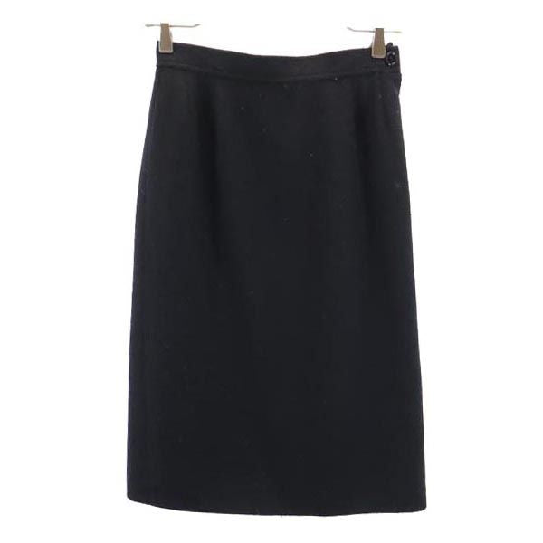 YVES SAINT LAURENT イヴサンローラン ウール100% ミディ丈 タック スカート S ブラック系 レディース