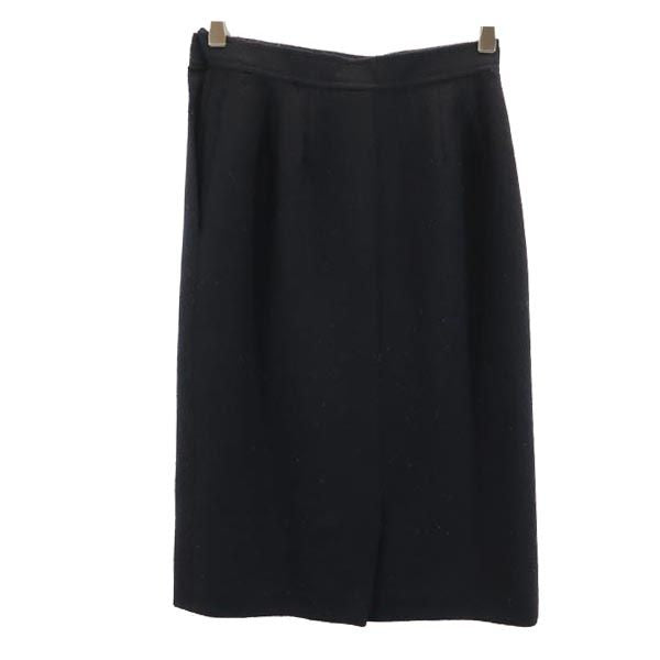 YVES SAINT LAURENT イヴサンローラン ウール100% ミディ丈 タック スカート S ブラック系 レディース