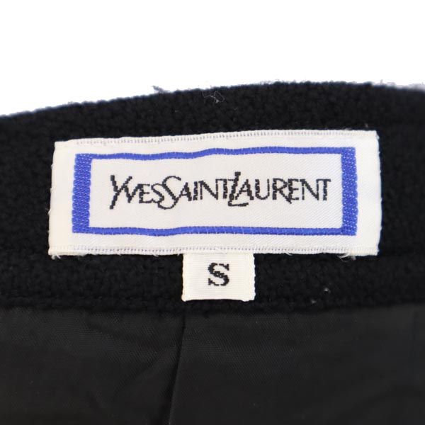 YVES SAINT LAURENT イヴサンローラン ウール100% ミディ丈 タック スカート S ブラック系 レディース