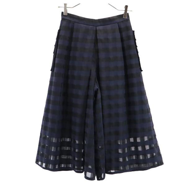 LANVIN en Bleu ランバンオンブルー チェック柄 ガウチョパンツ 36 ネイビー系 バックジップ レディース