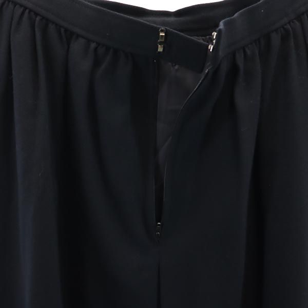 Chloe クロエ 日本製 ウール100% ミディ丈 ギャザースカート 40 ブラック系 バックジップ レディース