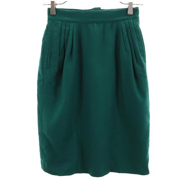 ダックス ウール100% ミディ丈 タイトスカート 8 グリーン DAKS バックジップ レディース