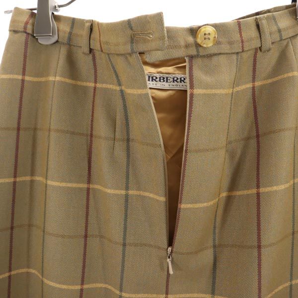 Burberrys バーバリーズ 90s オールド 英国製 ウール100% チェック ミディ丈 プリーツスカート ブラウン系 レディース