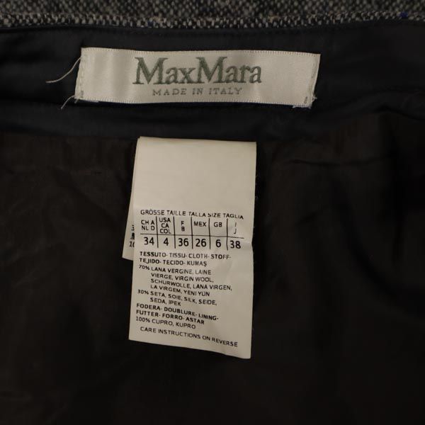 MAX MARA マックスマーラ イタリア製 ウールブレンド ミニ丈 タック スカート 38 グレー系 サイドジップ レディース