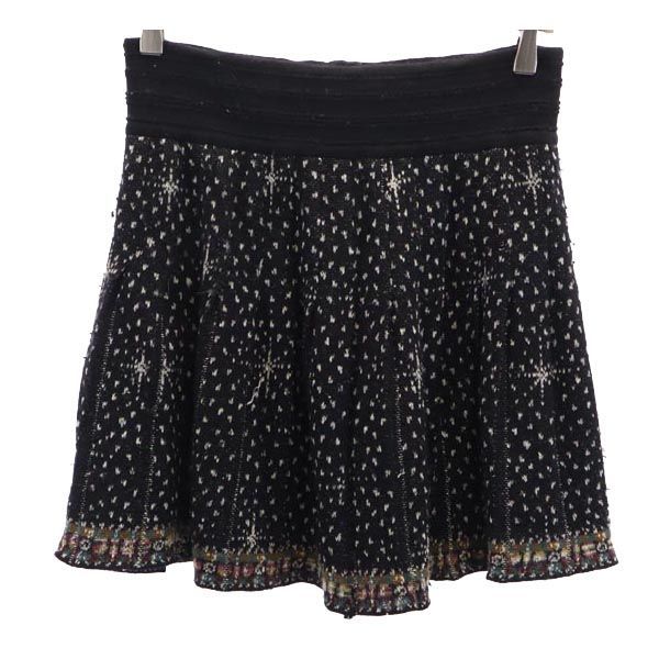 Missoni ミッソーニ イタリア製 ウールブレンド 総柄 ミニ丈 フレアスカート 42 ブラック系 レディース