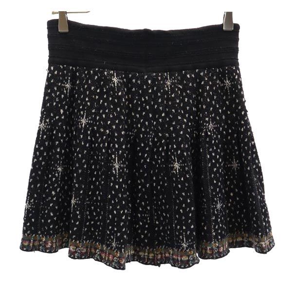 Missoni ミッソーニ イタリア製 ウールブレンド 総柄 ミニ丈 フレアスカート 42 ブラック系 レディース