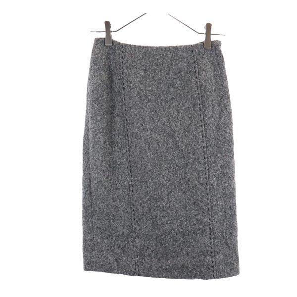 LANVIN ランバン ウール100% ミディ丈 タイトスカート 36 グレー系 サイドジップ レディース