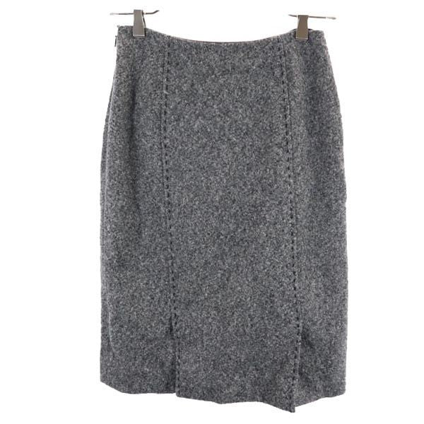 LANVIN ランバン ウール100% ミディ丈 タイトスカート 36 グレー系 サイドジップ レディース