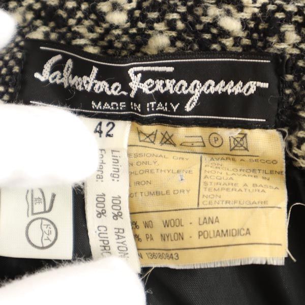 Salvatore Ferragamo サルヴァトーレフェラガモ イタリア製 ミディ丈 ウールブレンド スカート 42 ブラック系 レディース