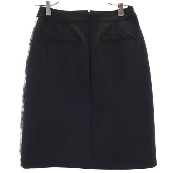 FilodiSeta フィロディセタ 日本製 ウールブレンド チェック柄 ミディ丈 シャギーニット スカート 38 ブラック系 レディース