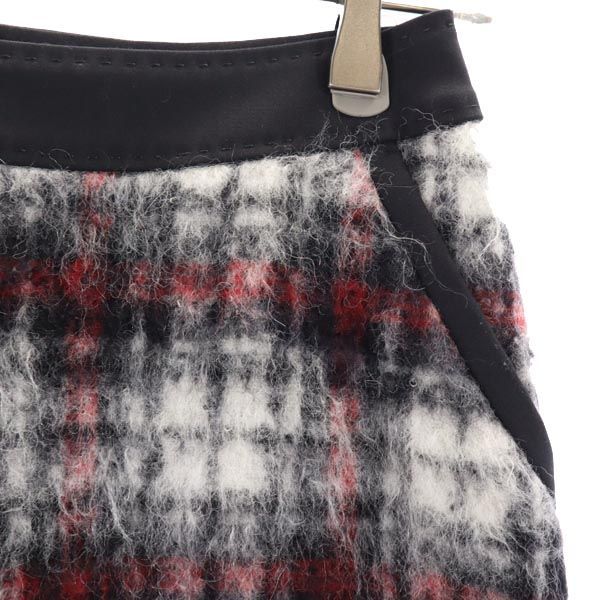 FilodiSeta フィロディセタ 日本製 ウールブレンド チェック柄 ミディ丈 シャギーニット スカート 38 ブラック系 レディース