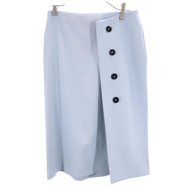 JIL SANDER ジルサンダー イタリア製 ウール100% ミディ丈 ラップスカート 32 ブルー系 レディース