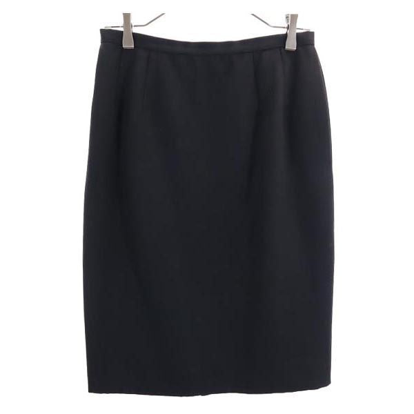 Christian Dior クリスチャンディオール ウール100% ミディ丈 タイトスカート 11 ブラック系 バックジップ レディース