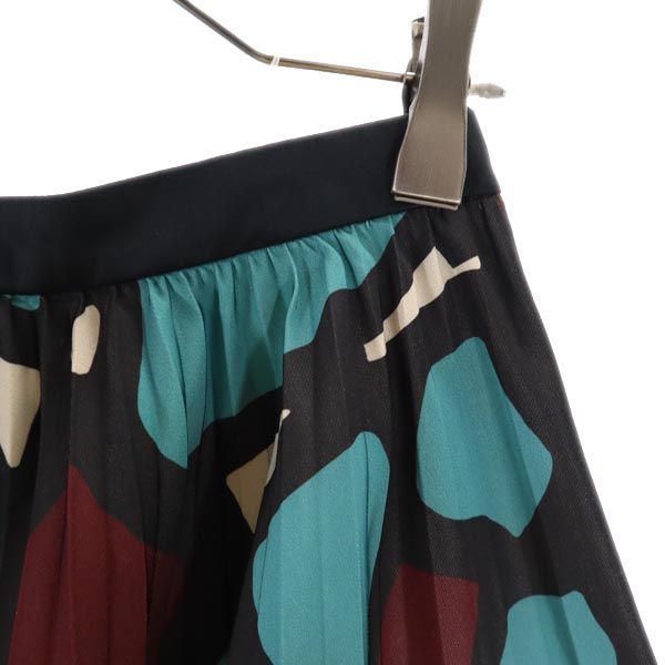 PAULE KA ポールカ 総柄 ミディ丈 プリーツスカート 38 グリーン系 サイドジップ レディース