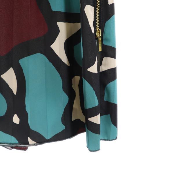 PAULE KA ポールカ 総柄 ミディ丈 プリーツスカート 38 グリーン系 サイドジップ レディース