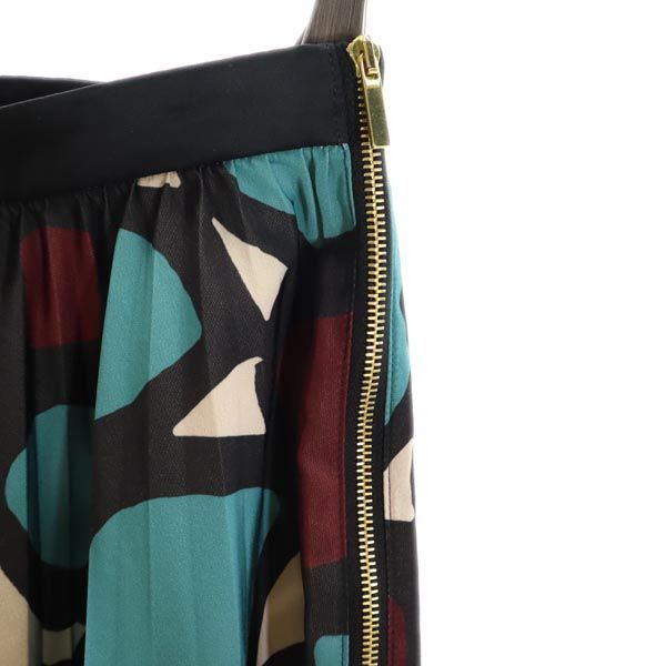 PAULE KA ポールカ 総柄 ミディ丈 プリーツスカート 38 グリーン系 サイドジップ レディース