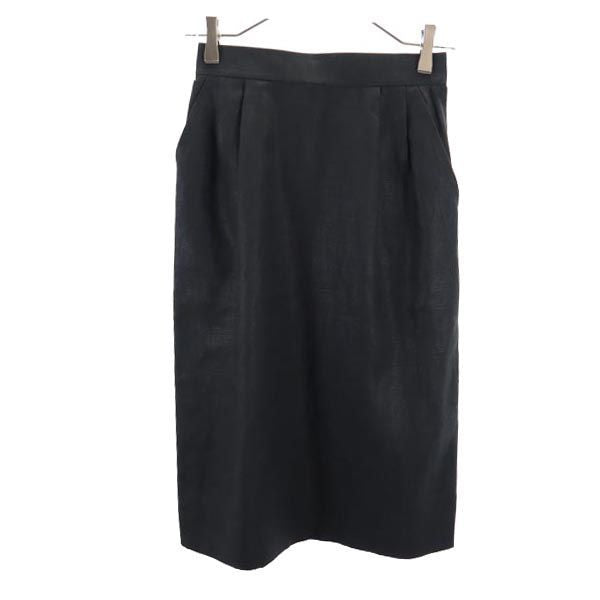 YVES SAINT LAURENT イヴサンローラン ミディ丈 リネン タイトスカート S ブラック系 サイドジップ レディース