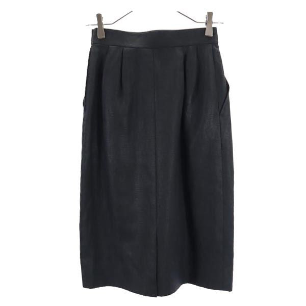 YVES SAINT LAURENT イヴサンローラン ミディ丈 リネン タイトスカート S ブラック系 サイドジップ レディース