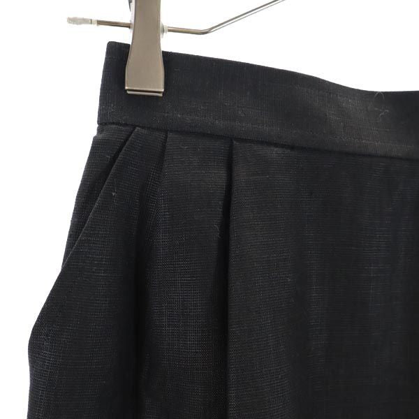 YVES SAINT LAURENT イヴサンローラン ミディ丈 リネン タイトスカート S ブラック系 サイドジップ レディース