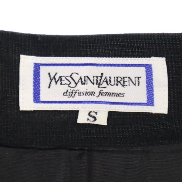 YVES SAINT LAURENT イヴサンローラン ミディ丈 リネン タイトスカート S ブラック系 サイドジップ レディース