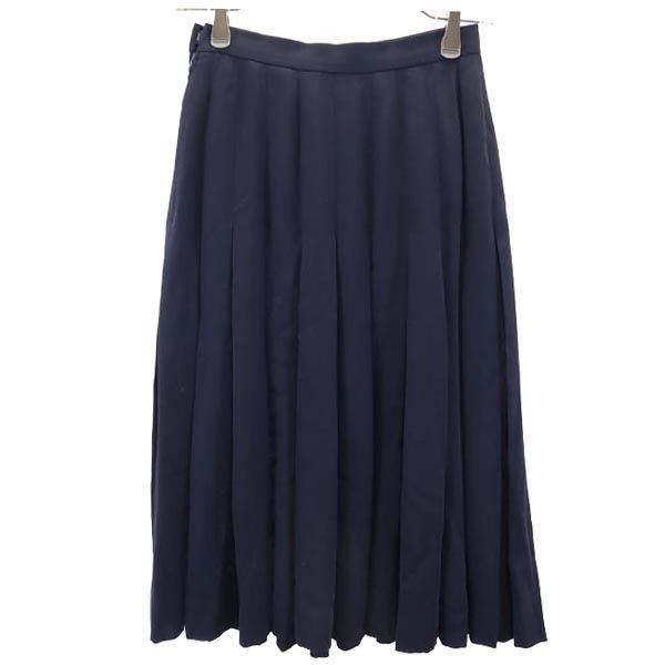 GIVENCHY ジバンシィ 80s 90s オールド 日本製 ウールブレンド ロング丈 プリーツスカート 8 ネイビー系 サイドジップ レディース