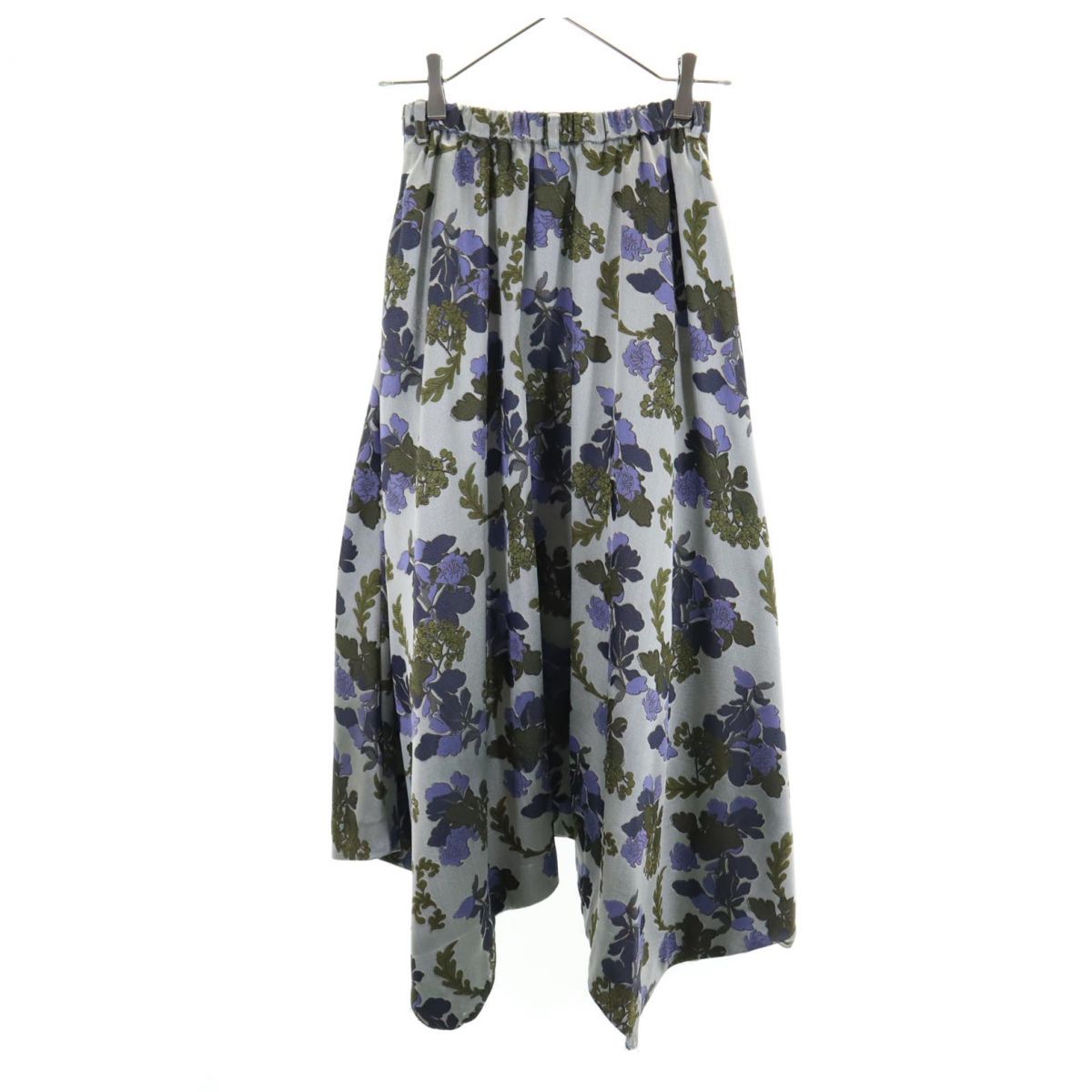 AMERI UNDRESSED アメリ 総柄 ロング丈 フレアスカート S グレー系 サイドジップ レディース