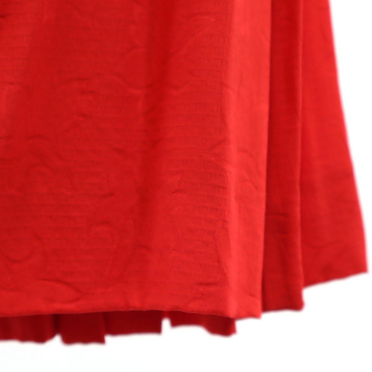 ミディ丈 フレア プリーツスカート 7 赤 レディース