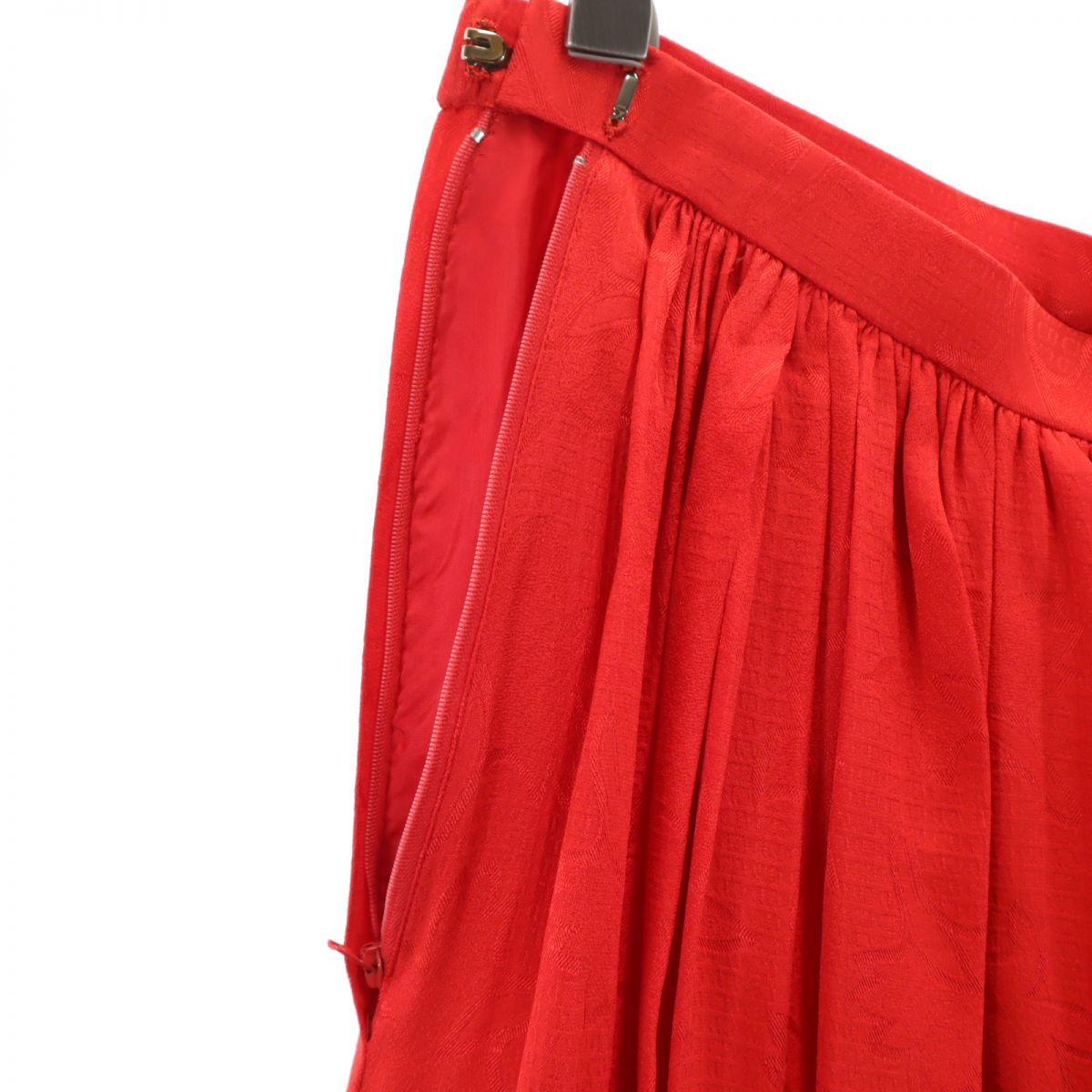 ミディ丈 フレア プリーツスカート 7 赤 レディース