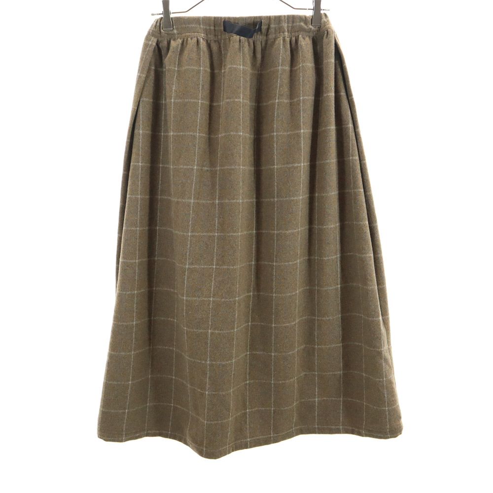Gramicci グラミチ ウールブレンド チェック柄 ロング丈 スカート S ベージュ系 ウエストゴム レディース