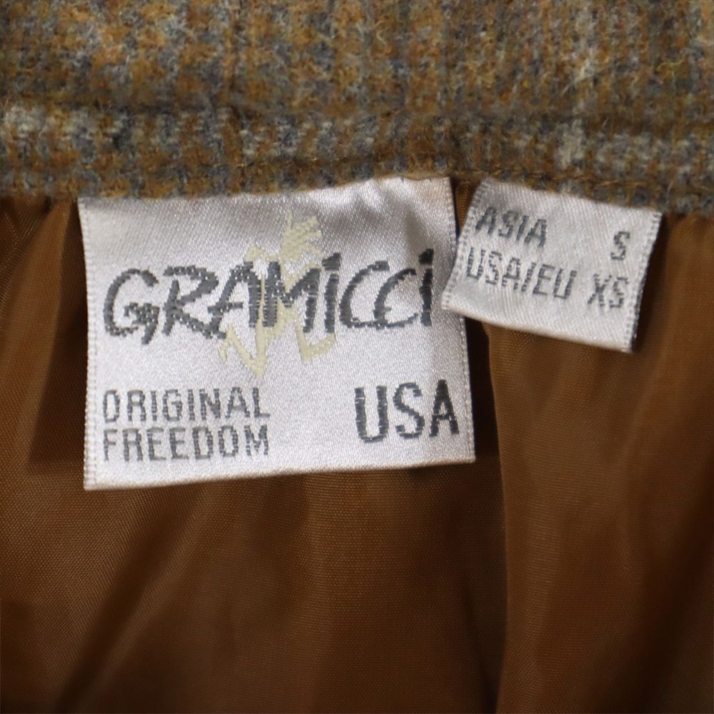 Gramicci グラミチ ウールブレンド チェック柄 ロング丈 スカート S ベージュ系 ウエストゴム レディース