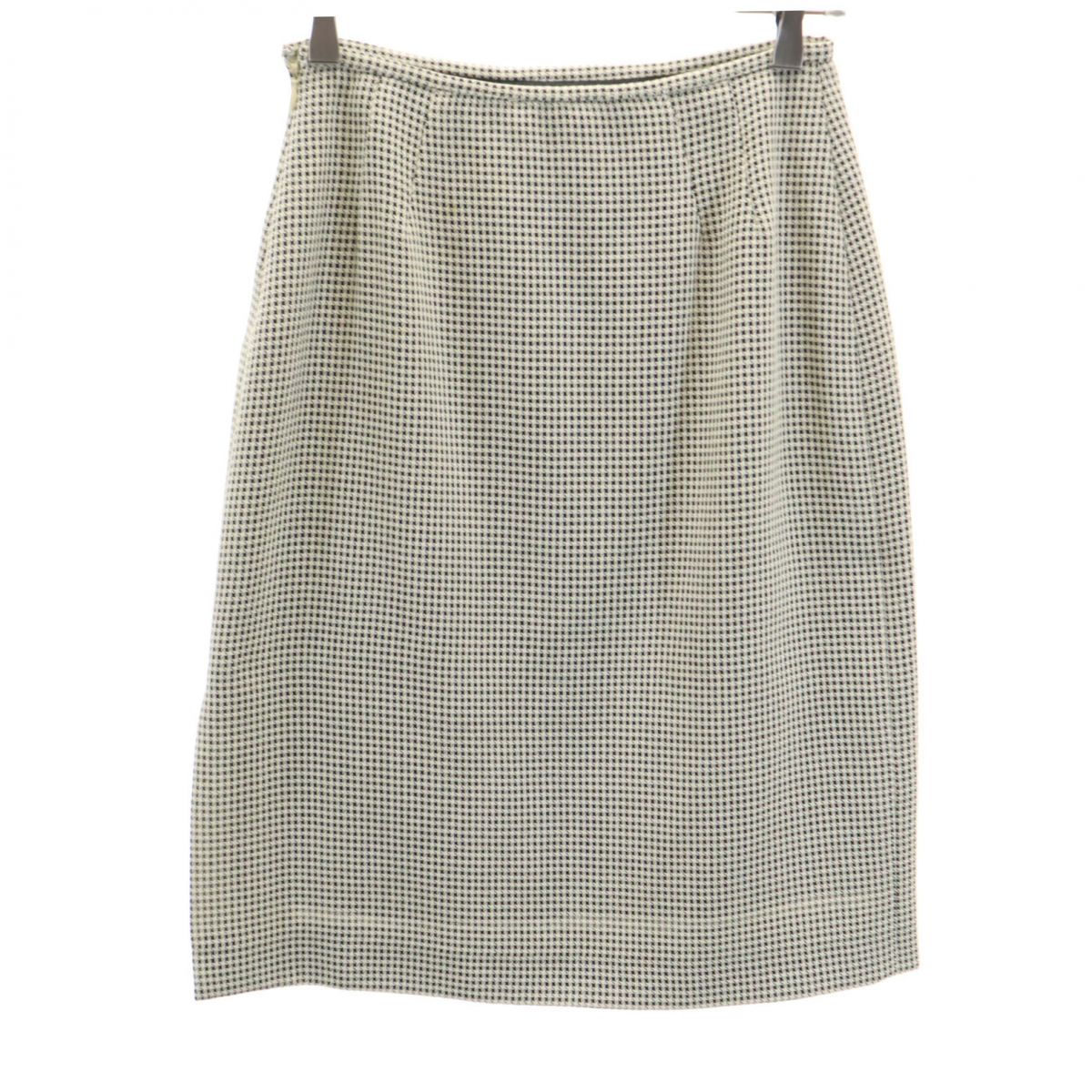 VALENTINO ヴァレンティノ イタリア製 ウール 総柄 ミディ丈 タイトスカート 42 生成り サイドスリット サイドジップ レディース
