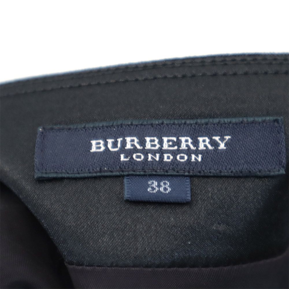 BURBERRY バーバリー 三陽商会 日本製 ウール チェック柄 ミディ丈 タック スカート 38 黒系 レディース