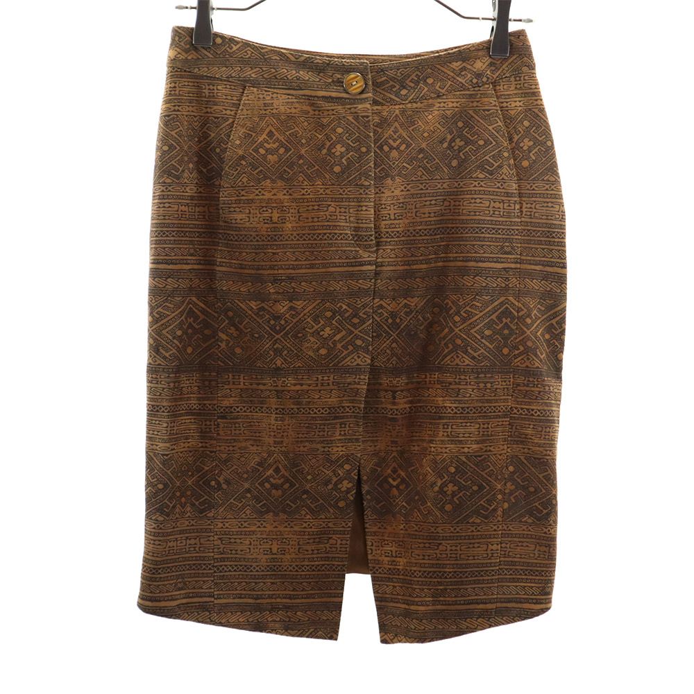 Salvatore Ferragamo サルヴァトーレフェラガモ イタリア製 総柄 ミディ丈 タイトスカート 6 ブラウン系 レディース