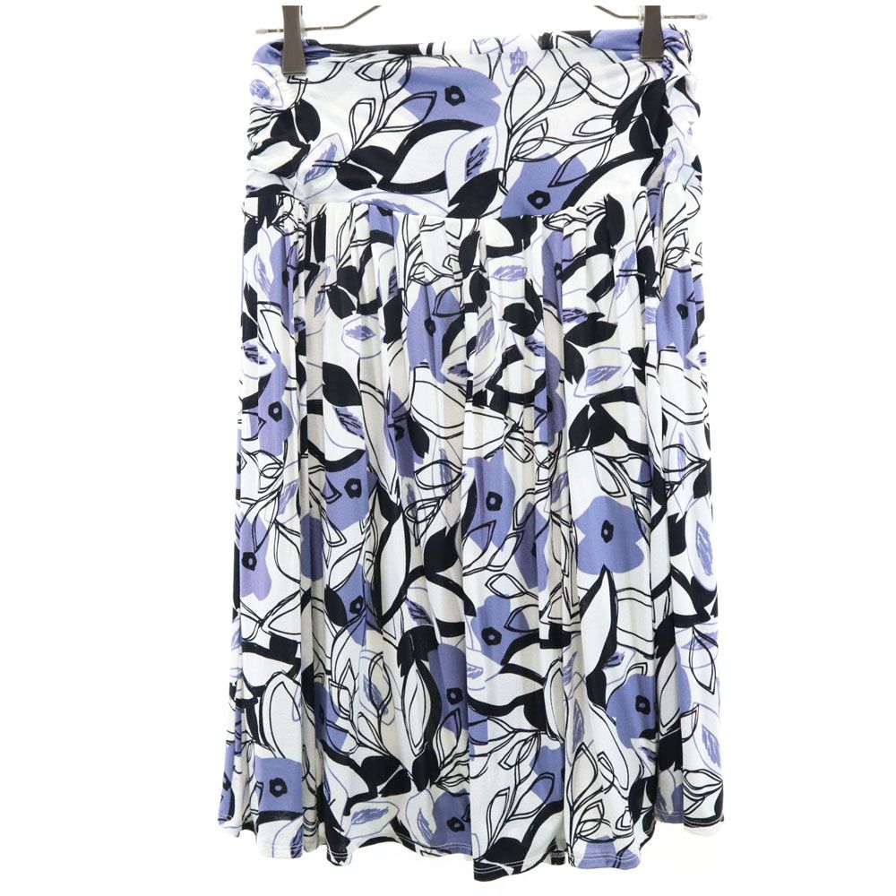 MAX MARA マックスマーラ イタリア製 総柄 ミディ丈 ギャザースカート S ホワイト系 STUDIO ウエストゴム レディース