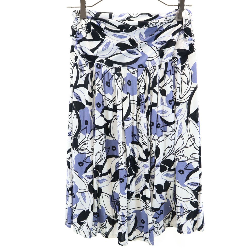 MAX MARA マックスマーラ イタリア製 総柄 ミディ丈 ギャザースカート S ホワイト系 STUDIO ウエストゴム レディース