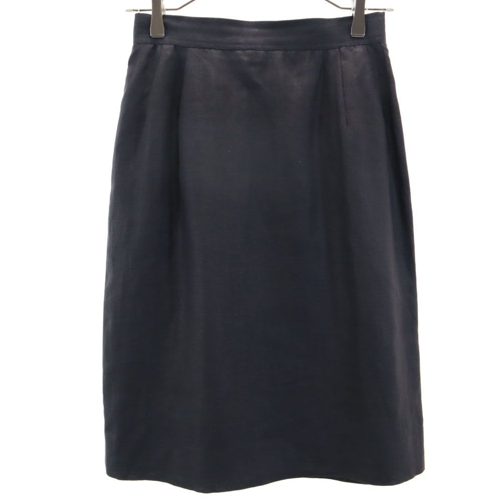 Salvatore Ferragamo サルヴァトーレフェラガモ イタリア製 ミディ丈 リネン タイトスカート 40 ネイビー レディース