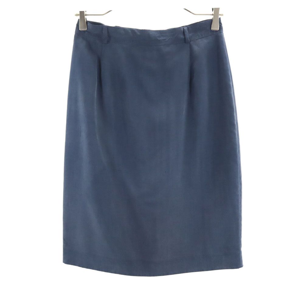 Emporio Armani エンポリオアルマーニ イタリア製 シルク100% ミディ丈 スカート 42 ネイビー レディース