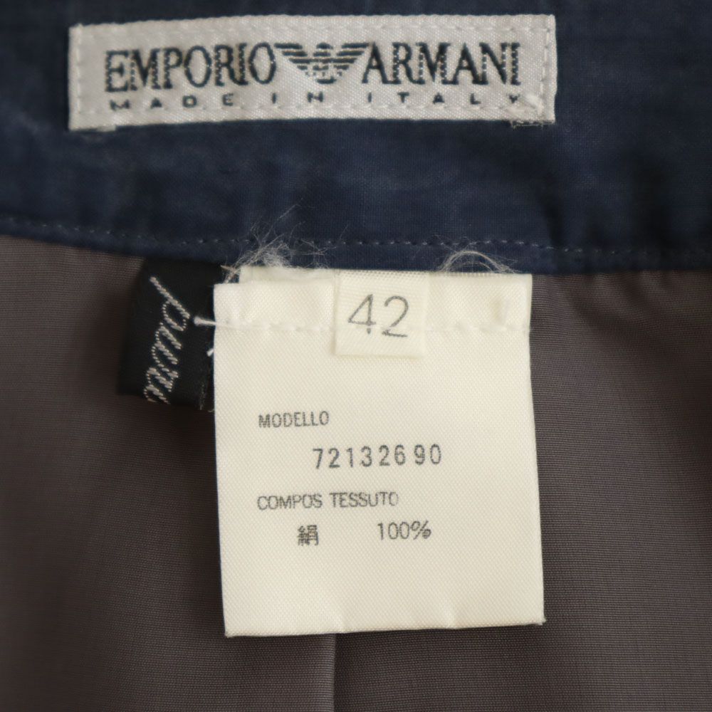 Emporio Armani エンポリオアルマーニ イタリア製 シルク100% ミディ丈 スカート 42 ネイビー レディース
