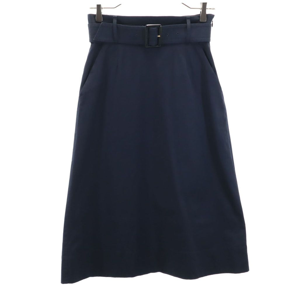 BURBERRY BLUE LABEL CRESTBRIDGE バーバリーブルーレーベルクレストブリッジ 三陽商会 ミモレ丈 スカート 38 ネイビー サイドジップ ベルト付き レディース
