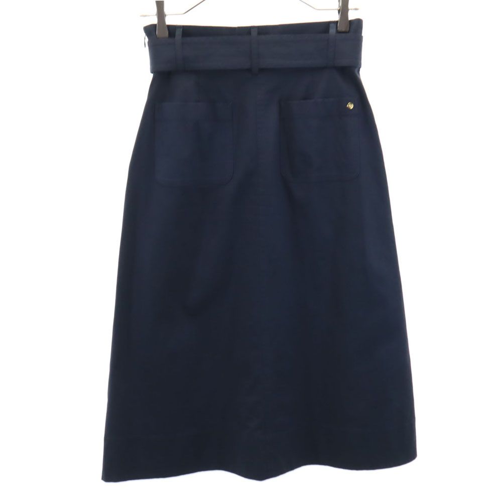BURBERRY BLUE LABEL CRESTBRIDGE バーバリーブルーレーベルクレストブリッジ 三陽商会 ミモレ丈 スカート 38 ネイビー サイドジップ ベルト付き レディース