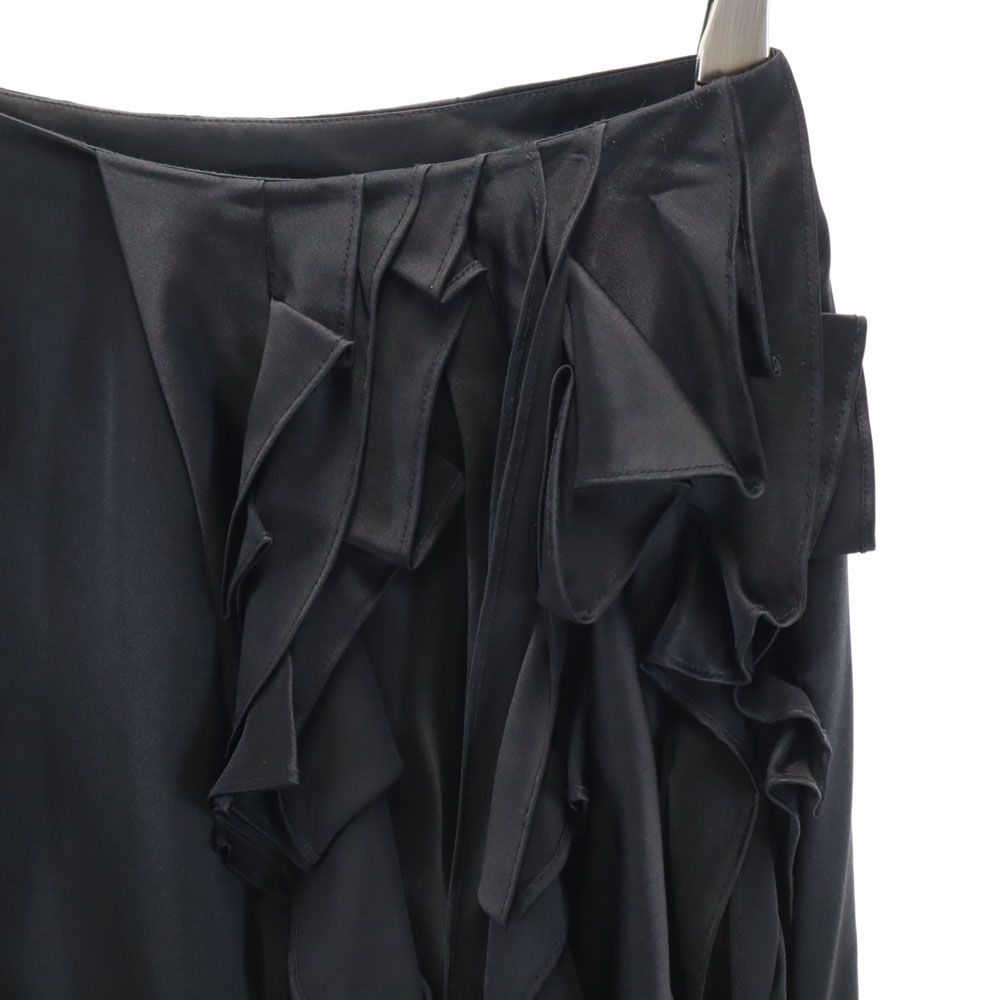 BOSS HUGO BOSS ボスヒューゴボス ミディ丈 フリル付き シルク スカート US 2 ブラック レディース