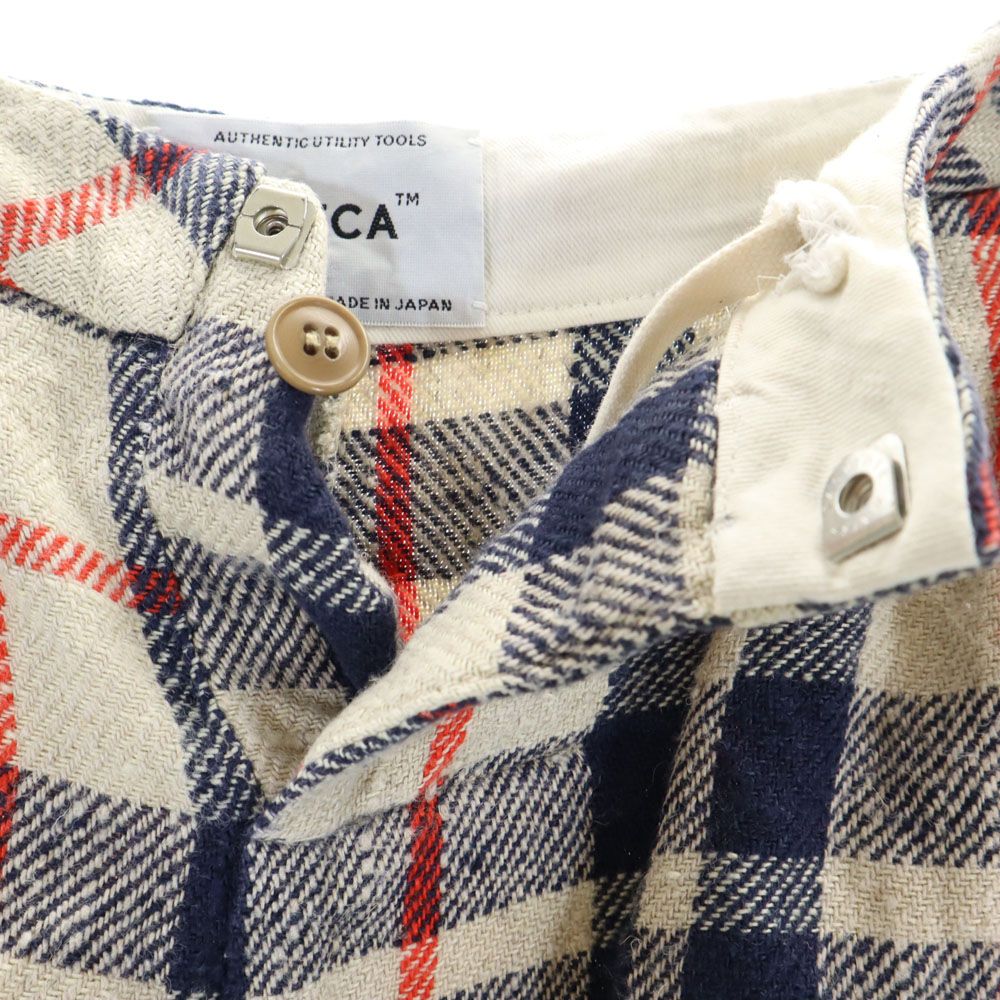 YAECA ヤエカ 日本製 リネン チェック柄 ショートパンツ M ブラウン系 レディース