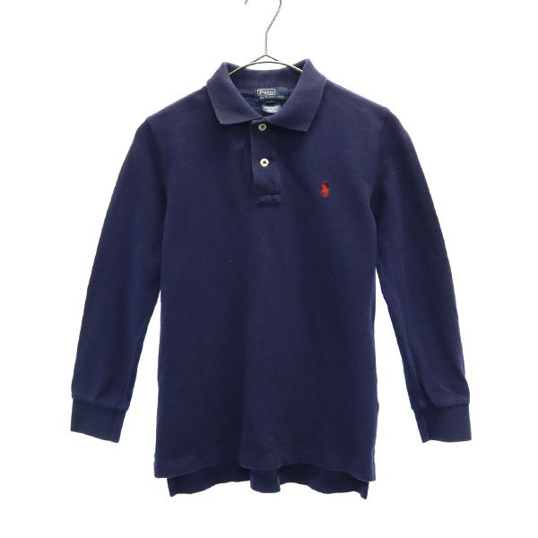 Polo by Ralph Lauren ポロバイラルフローレン ワンポイント刺繍 長袖 ポロシャツ 7 ネイビー 鹿の子地 キッズ