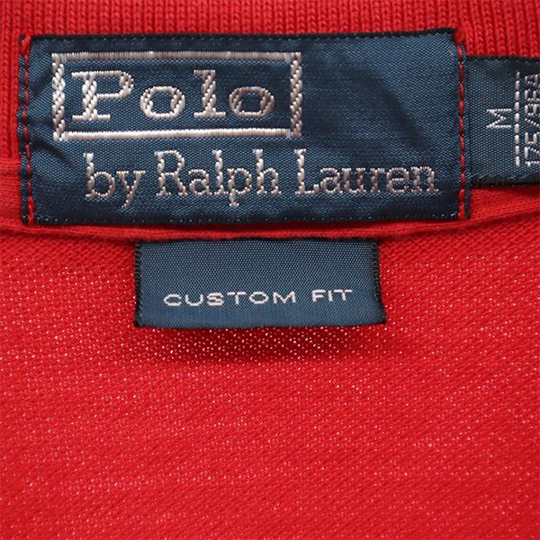 POLO RALPH LAUREN ポロラルフローレン ポロベアー刺繍 長袖 ポロシャツ M レッド 鹿の子地 メンズ