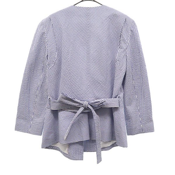 ARMANI EXCHANGE アルマーニエクスチェンジ ストライプ シアサッカー ノーカラージャケット 4 ブルー×ホワイト レディース